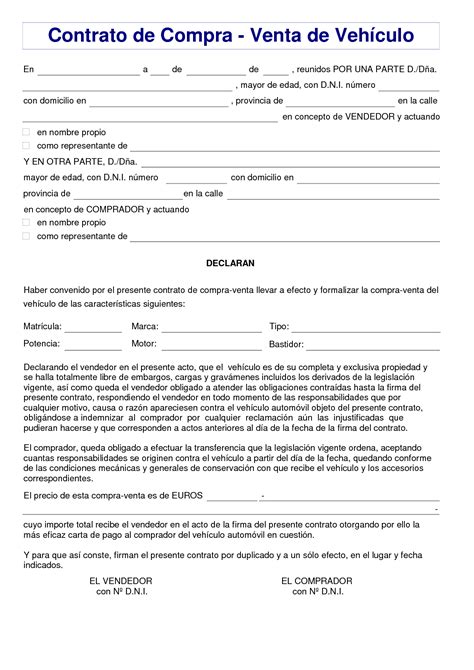 Formato Contrato De Compraventa De Autos Para Imprimir Actualizado