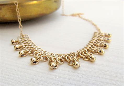 Elegant Gold Chain Mail And Golden Beads Statement Bridal