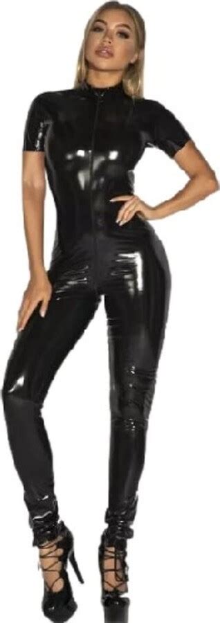 generic top totty black sonia saucy role play erotic dominatrix shiny leather zipper open crotch