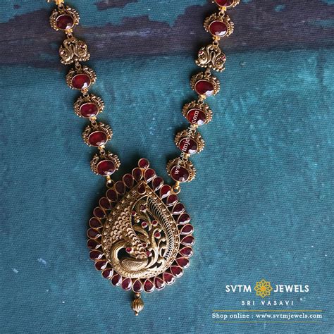 Designer plain gold jewellery online shopping: Set in 22kt yellow gold haram engraved with peacock. Shipping across USA and India. | Gold ...