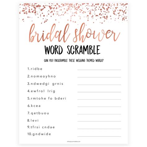 Bridal Word Scramble In Rose Gold Shop Printable Bridal Shower Games