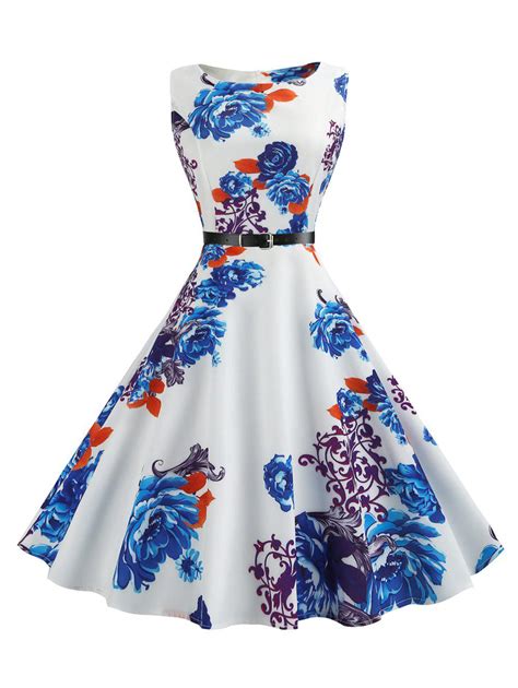 2019 Retro Sleeveless Printed Fit And Flare Dress