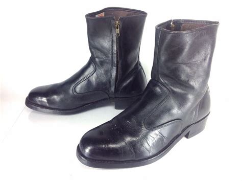 Mens Vintage Iron Age Black Leather Steel Toe Zip Beatle Ankle Work