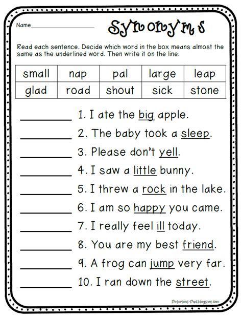 Synonym Worksheets 3rd Grade