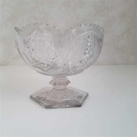 Vintage Glass Compote Eapg Pressed Glass Pedestal Bowl Etsy