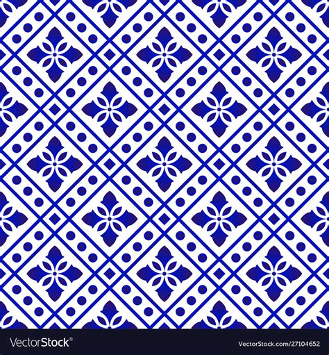 Tile Pattern Blue And White Royalty Free Vector Image