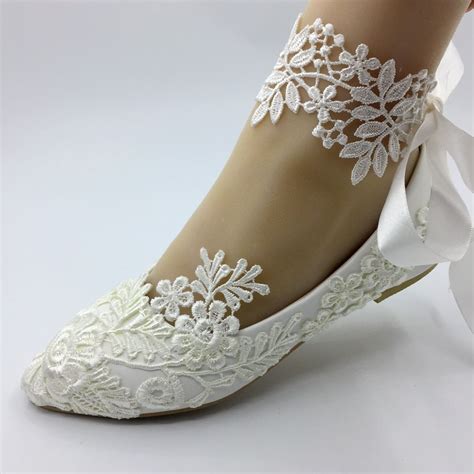 großhandel handgemachte weiße spitze hochzeit flache schuhe frauen flache braut schuhe hochzeit