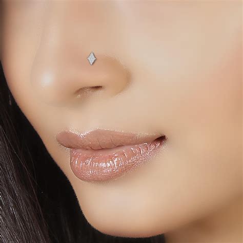 14k White Gold L Band Nose Pin Natural Certified Diamond Gold Nose Ring