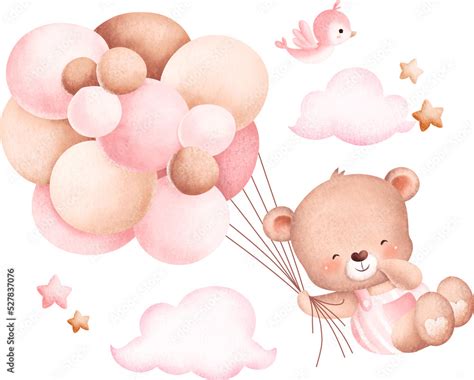 Cute Teddy Bear And Balloons Stock Illustration Adobe Stock