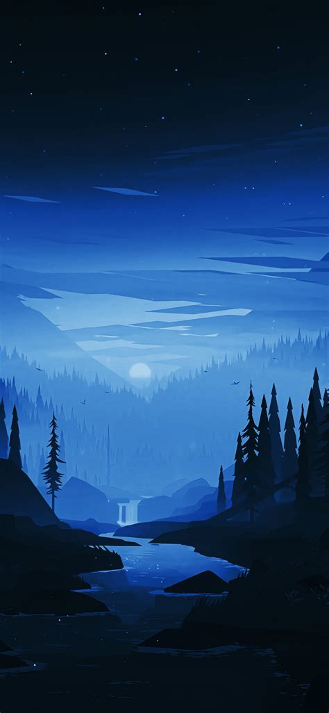 Download Dark Night River Forest Minimal Art 1125x2436 Wallpaper