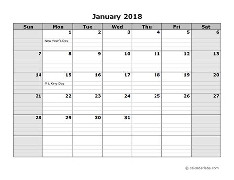 2018 Monthly Calendar With Daily Notes Free Printable Templates