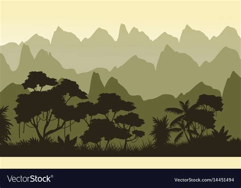 Landscape Jungle On Mountain Background Silhouette