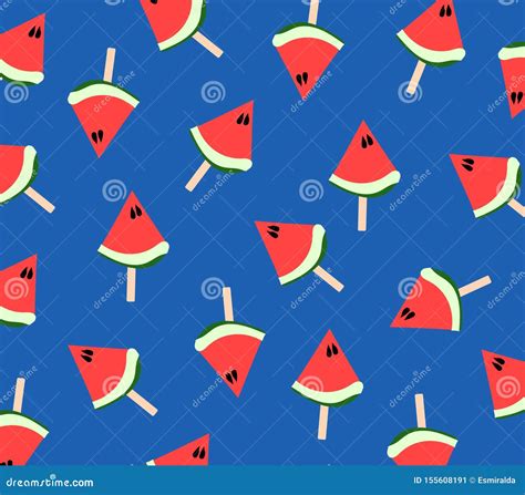 Watermelons Ice Cream Pattern On The Blue Background Stock Vector