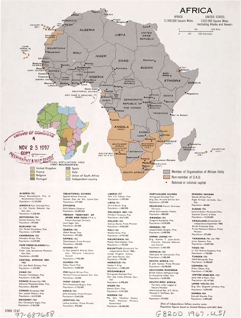 Africa map by googlemaps engine: Large detailed political map of Africa with marks of capital cities - December, 1967 | Africa ...