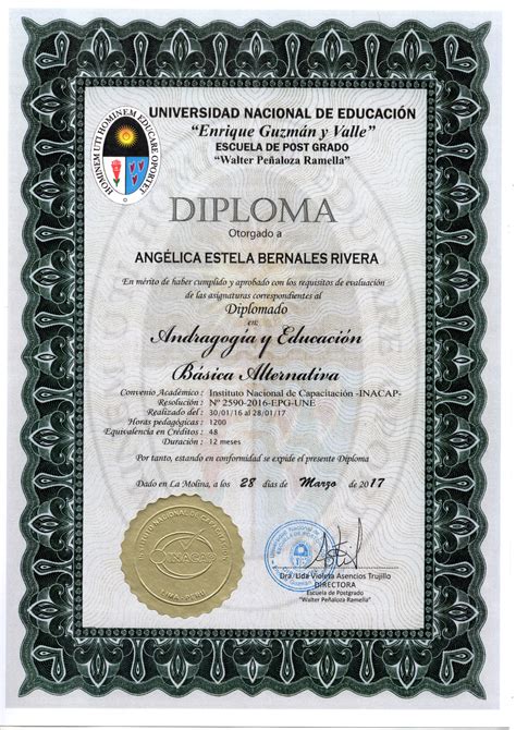 Modelo De Diploma Diplomas Postgrado Escuela De Post Grado Cantuta