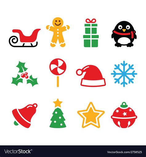 Christmas Icons Set Santa Xmas Tree Present Vector Image