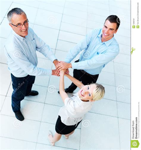Teamwork Business Team Linking Hands Looking Up Stock Image Image