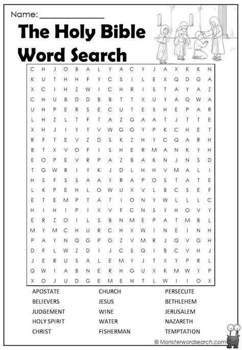Print off these free bible word searches for your children. The Holy Bible Word Search- Monster Word Search