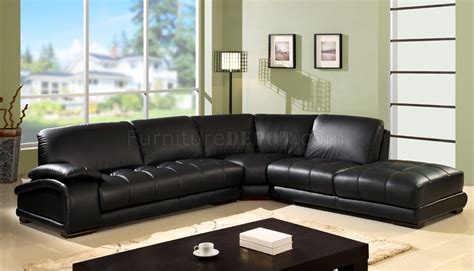 Black Bonded Leather Modern Sectional Sofa Wwooden Legs