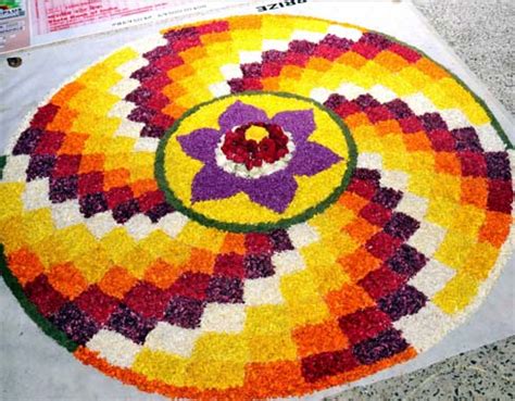 Most often, designers use different kind of flowers in different shades and colors. Onam Pookalam 2011 | Hindu Blog
