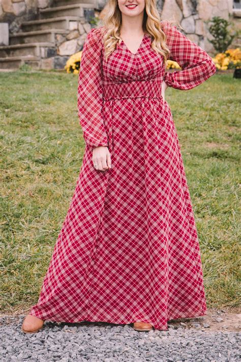 long sleeve red plaid maxi dress allyn lewis