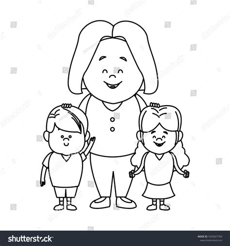 Cute Cartoon Illustration Mother Two Kids Vector De Stock Libre De