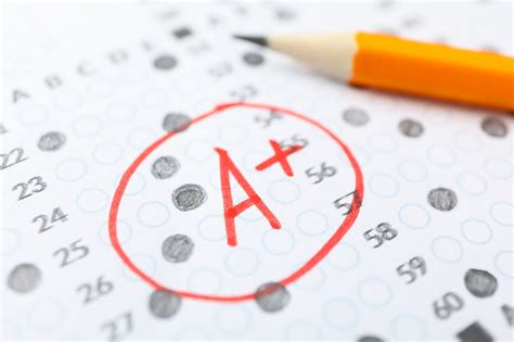 Test Score Sheet With Answers Grade A And Pencil Close Up — The