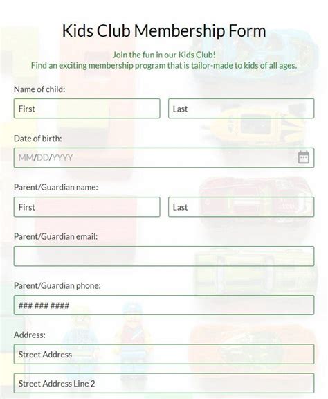 Free Kids Club Membership Form Template 123formbuilder