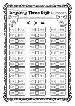 comparing  digits numbers greater    worksheets