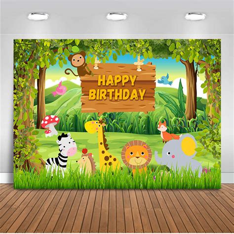 Happy Birthday Theme Party Safari Jungle Forest Animals Backdrop For P