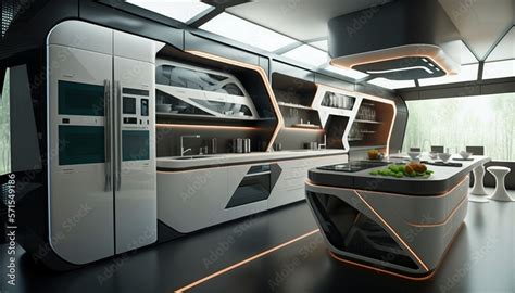 Futuristic Kitchen Design The Future Of Cyber Cooking Stock