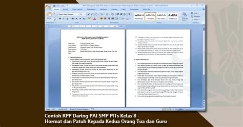 100%(2)100% found this document useful (2 votes). Contoh RPP Daring PAI SMP MTs Kelas 8 - Hormat dan Patuh Kepada Kedua Orang Tua dan Guru - Arsip ...