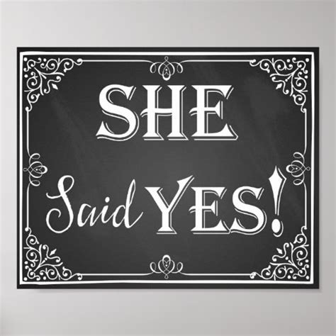 he asked she said yes engagement photo prop sign poster zazzle