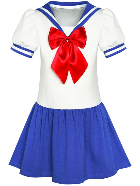Sunny Fashion Girls Dress Sailor Moon Cosplay School Uniform Navy
