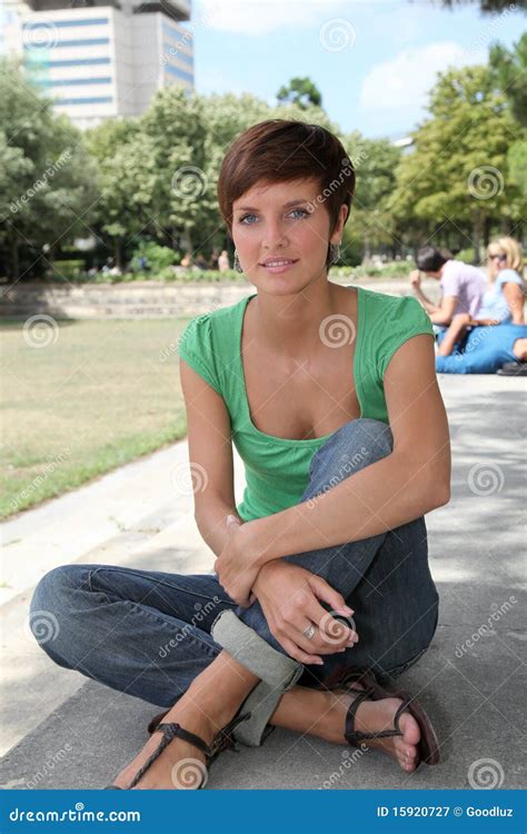 Beautiful Woman Sitting Outdoors Stock Image Image Of Years Happy