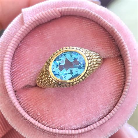 Nubia Oval Blue Topaz Yellow Gold Ring Size 7us Yellow Gold Rings