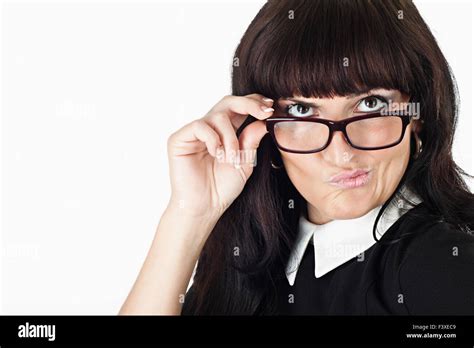 Crazy Beautiful Woman Wearing Glasses Stock Photo Alamy