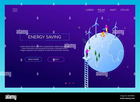Energy Saving Modern Colorful Isometric Web Banner Stock Vector Image
