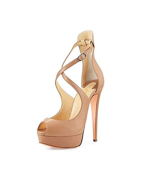 buy fsj women gorgeous peep toe platform pumps cross strap high heels sandals party shoes size 4
