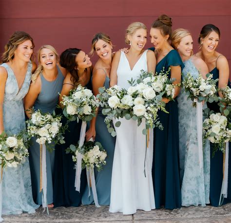 Jenny Yoo Bridesmaids In Gorgeous Shades Of Deep And Light Blues In