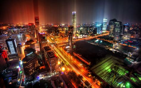 Download Wallpapers 4k Beijing Nightscapes Street Modern Buildings