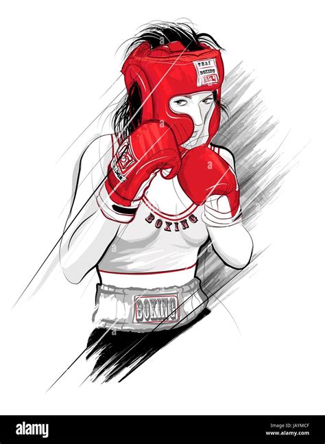 Thai Boxing Woman Fighting Vector Illustration Stock Vector Image