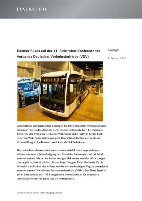 Daimler Buses Auf Der 11 Elektrobus Konferenz Des Verbands Deutscher