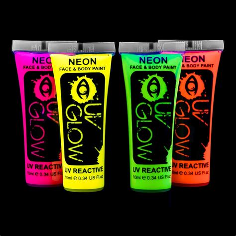 Buy Uv Glow Blacklight Face And Body Paint 0 34oz Set Of 4 Tubes Neon Fluorescent Online At