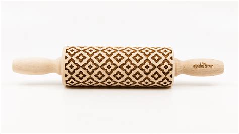 No R188 Geometric 7 Pattern Rolling Pin Engraved Rolling Rolling