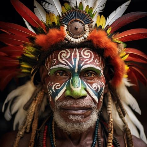 Premium Ai Image Native Man With Face Paint At A Sing Sing Tribal