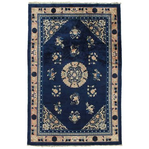 Antique Peking Chinese Rug Handmade Oriental Rug Blue Ivory Peach