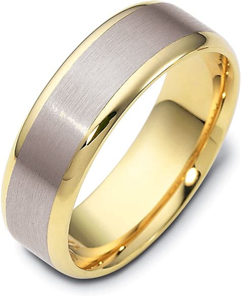 Mens 14k Two Tone Gold 7mm Satin And Polished Comfort Fit Wedding Band