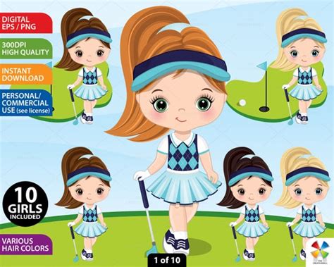 Golf Girl Clipart Vector Golf Cute Girl Sport Sticker Kid Etsy Uk
