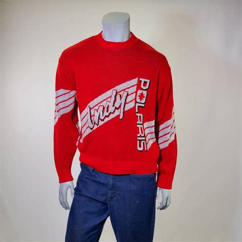 Vintage 80s Polaris Indy Sweater Acrylic Red White Snowmobile Pullover